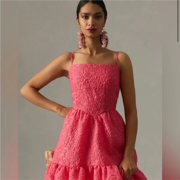 Anthropologie Hutch Tiered Corset Dress Pink Size 12 - Picture 3 of 9